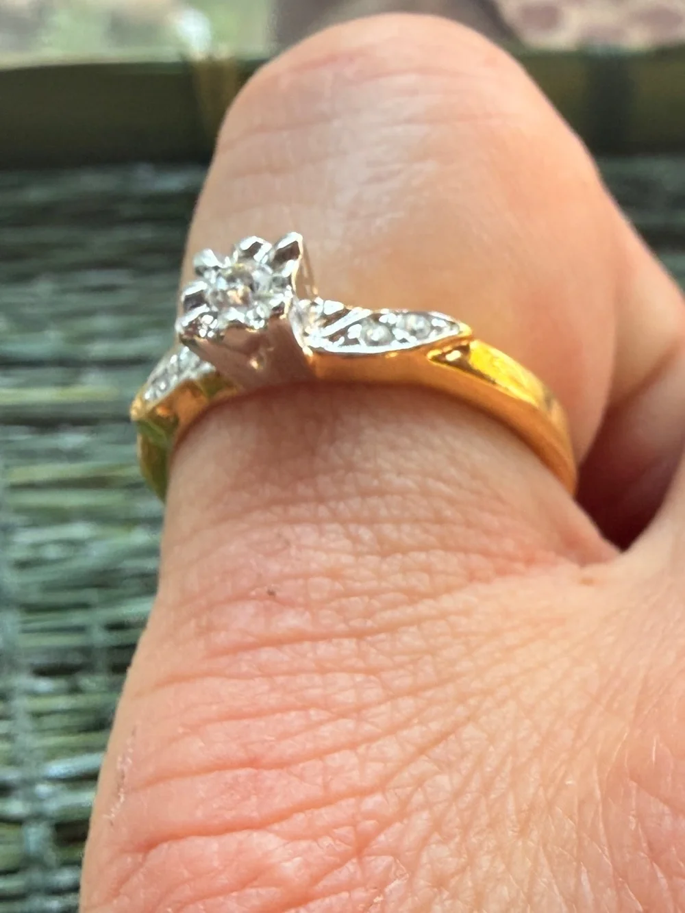 Classic Two-Tone Floral Clear Stone Accent Ring